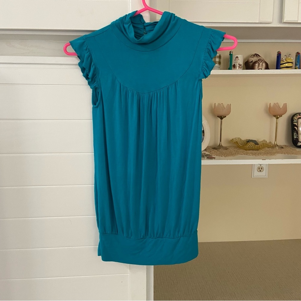 Y2K Turquoise Mock Neck Sleeveless Top